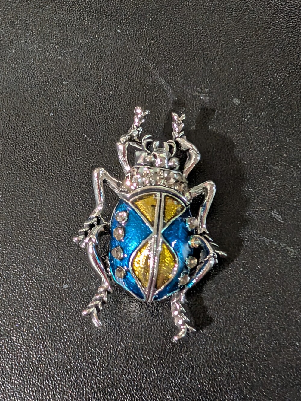 Silver-tone Blue and Gold Beetle Brooch - Decorative Accent Pin